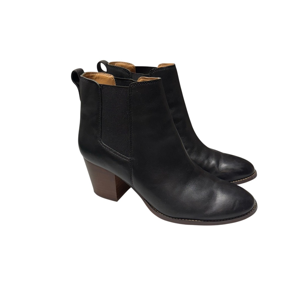 J.Crew Rory Leather Heeled Boots Women 10 Black Chelsea AR846 Minimalist Classic